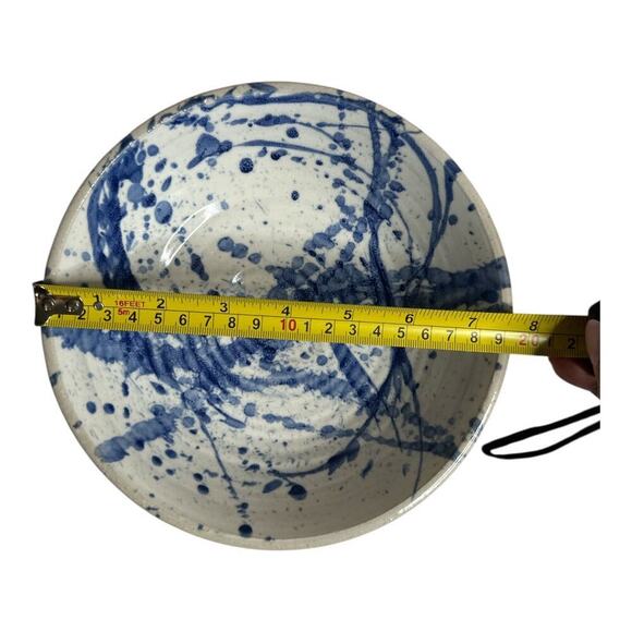 Vintage Blue Splatter Stoneware Pottery Bowl Artist Signed 7.5" W x 2.75" H - Picture 4 of 5